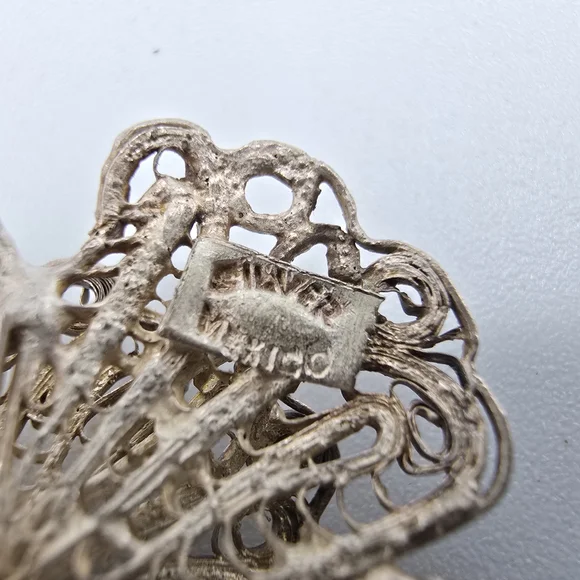 VTG Mexico Silver Filigree Flower Brooch Pin Layered Floral 1.75" REPAIR - Picture 9 of 12